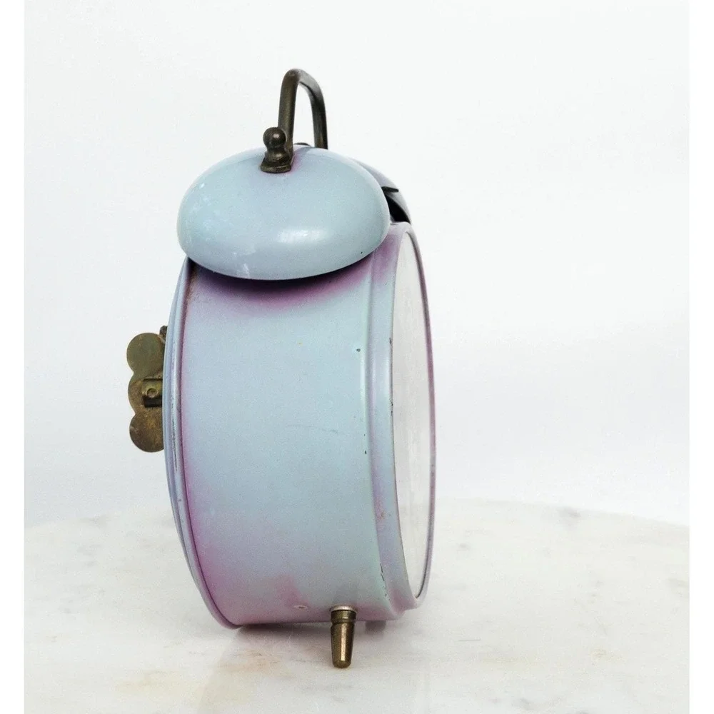 Vintage 1960s Sheffield Twin Bell Alarm Clock Purple Blue West Germany MCM Decor